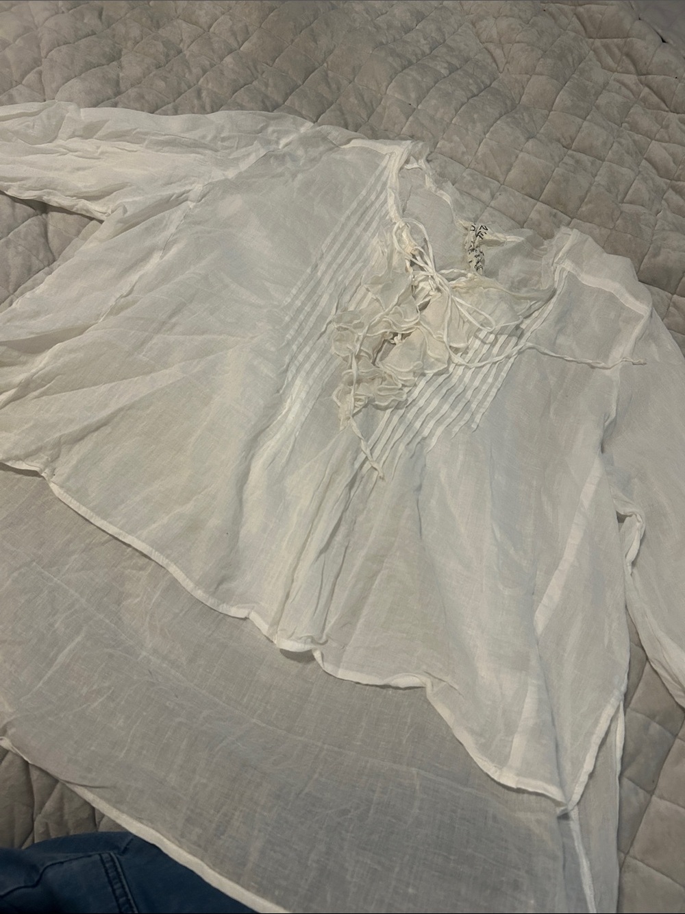 Free People Ivory Sheer Pintuck Tie-Front Boho Tunic